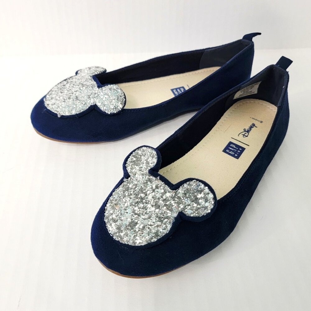 GAP Kids X Disney Girls Size 2 Glitter Mickey Ballet Flat Shoes Navy Blue EUC